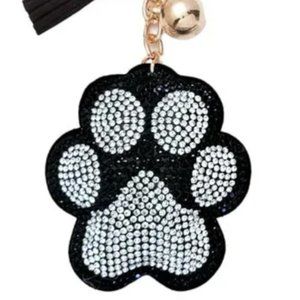 Black Puffy Rhinestone Paw Print Keychain